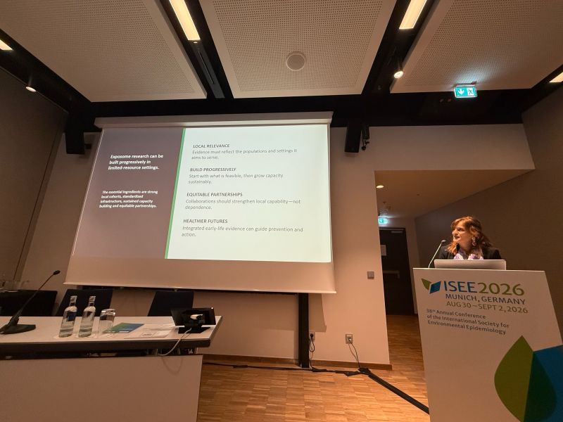 Myriam Mrad, PhD, University of Balamand, presenting at the “Building Exposome Research in Limited-Resource Settings: A Global Representation” symposium, which she chaired alongside Dania Valvi, PhD, Icahn School of Medicine at Mount Sinai.