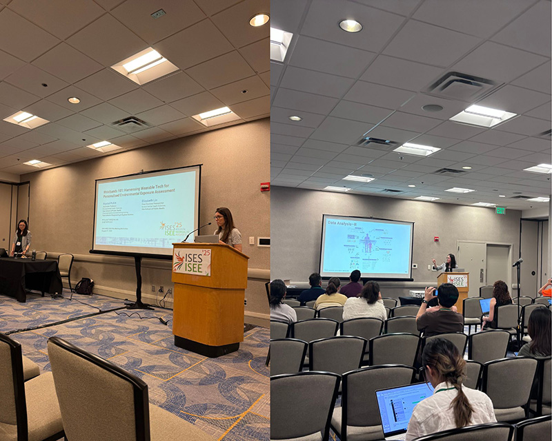 Drs. Pollitt and Lin presenting at the pre-meeting workshop, <em>“Wristbands 101: Harnessing Wearable Tech for Personalised Environmental Exposure Assessment.”</em>