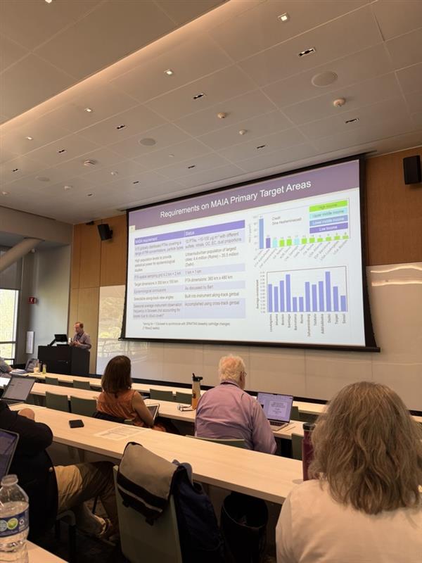 David J. Diner, PhD, JPL Principal Investigator, at JPL presenting on MAIA primary target areas at the MAIA Science Team Meeting.